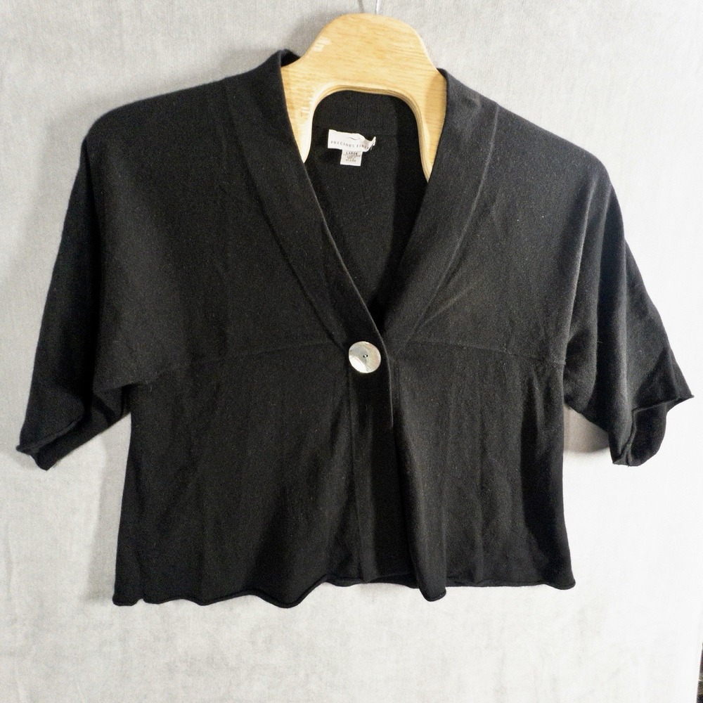 Precious Fibers 100% Cashmere Sweater Womens L Black V Neck Solid Casual